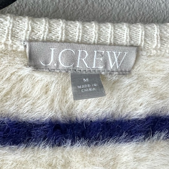 J.Crew Sweater Lady Jacket Striped Brushed Yarn Warm Sesame Indigo Preppy Medium - Picture 9 of 14